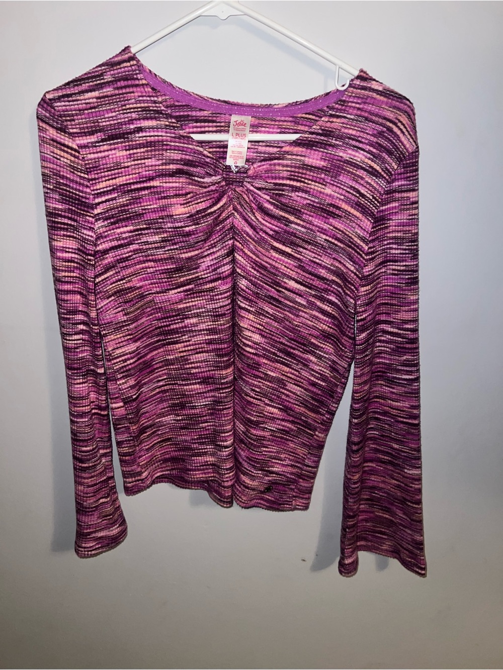 Justice Pink Multi-Stripe Long Sleeve Twist-Front Top